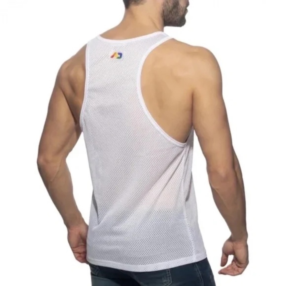 Addicted Mesh Rainbow Logo Tank Top Gently worn 100% polyester - Picture 3 of 10